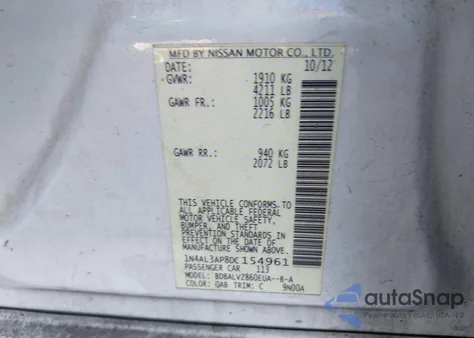 2013 Nissan Altima 2.5 from USA, damaged, VIN 1N4AL3AP8DC154961